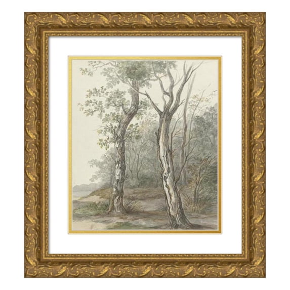 Jan Dasveldt 12x14 Gold Ornate Wood Frame and Double Matted Museum Art Print Titled - Forest Landscape (1780 - 1855)