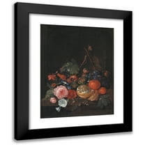 Jan Davidsz de Heem 12x14 Black Modern Framed Museum Art Print Titled - Flowers and Fruit (1650 - 1660)