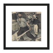 Jan De Waardt Labor Man Working Class Drawing 8X8 Inch Square Wooden Framed Wall Art Print Picture with Mount