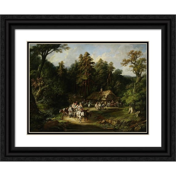 Jan Feliks Piwarski 18x15 Black Ornate Wood Framed Double Matted Museum Art Print Titled - The “Last Penny” Tavern Near Warsaw (circa 1845)
