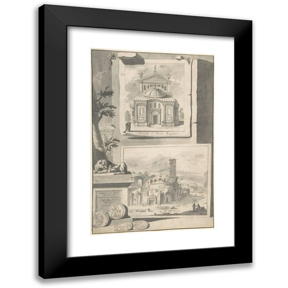Jan Goeree 11x14 Black Modern Framed Museum Art Print Titled - A Reconstruction of the Temple of Romulus and Remus (Above) and a View of the Ruins (Below) (Before 1704)