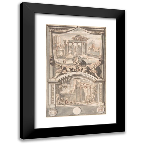 Jan Goeree 11x14 Black Modern Framed Museum Art Print Titled - Ruins of the Forum of Nerva (Above) and Another View of the Ruins (Below) (Before 1704)