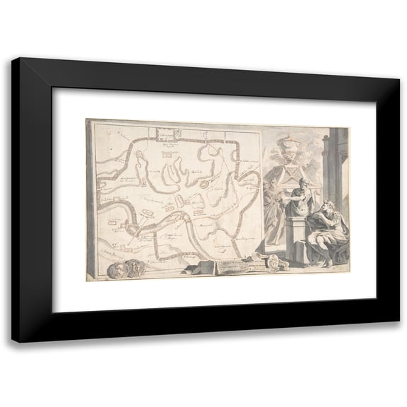 Jan Goeree 14x11 Black Modern Framed Museum Art Print Titled - Map of Ancient Rome Illustrating Major Monuments and the Seven Hills (Before 1704)