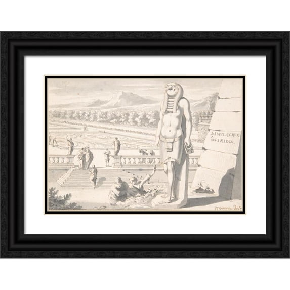 Jan Goeree 14x11 Black Ornate Wood Framed Double Matted Museum Art Print Titled: Statue of Osiris in a Garden (Before 1704)