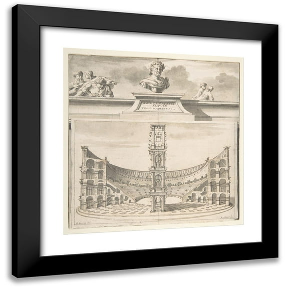 Jan Goeree 15x15 Black Modern Framed Museum Art Print Titled - A Reconstruction of the Colosseum in Cross-Section (Before 1704)