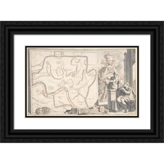 Jan Goeree 24x16 Black Ornate Framed Double Matted Museum Art Print Titled: Map of Ancient Rome Illustrating Major Monuments and the Seven Hills (Before 1704)