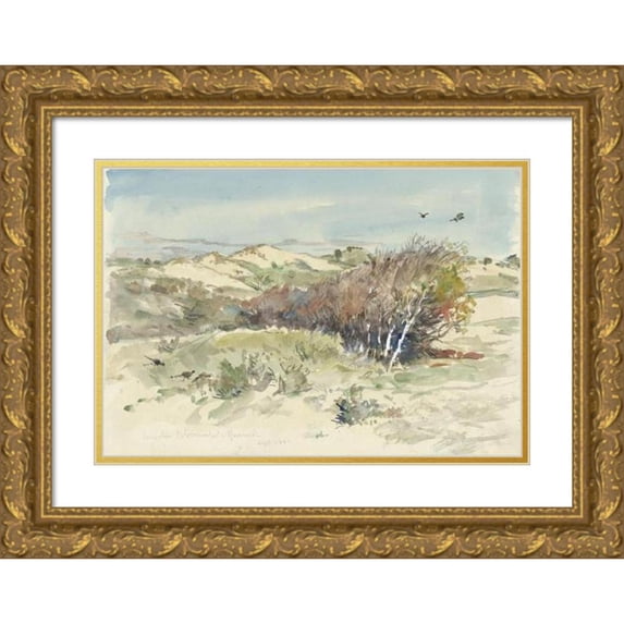 Jan Hoynck van Papendrecht 18x13 Gold Ornate Wood Frame and Double Matted Museum Art Print Titled - Duin Landscape Between Bloemendaal and Ijmuiden (1891)
