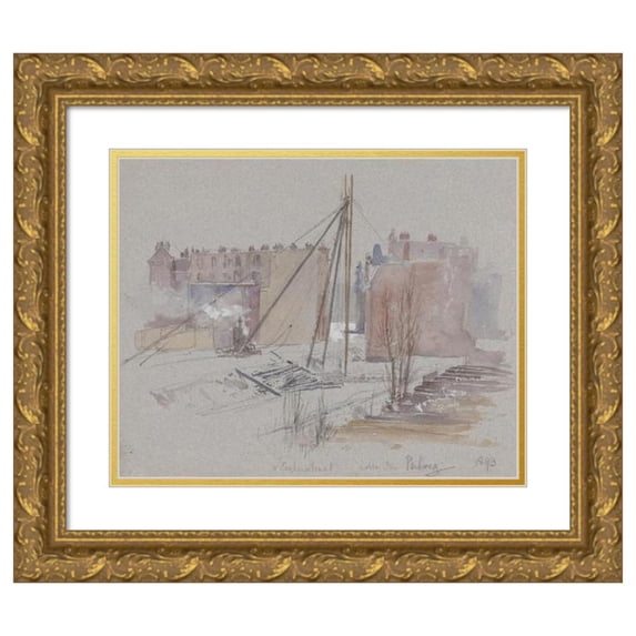 Jan Hoynck van Papendrecht 18x15 Gold Ornate Wood Frame and Double Matted Museum Art Print Titled - Heiwerkzaams on the Van Eeghenstraat, Behind the Parkweg (1893)