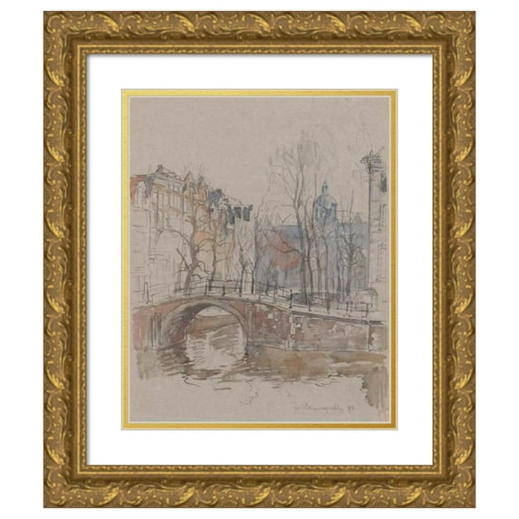 Jan Hoynck van Papendrecht 20x24 Gold Ornate Framed and Double Matted Museum Art Print Titled - De Warmoesgracht (1894)