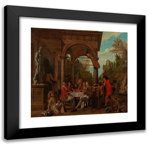 Jan Josef Horemans The Elder 13x12 Black Modern Framed Museum Art Print Titled - An Elegant Company Having Dinner on a Terrace (1718)