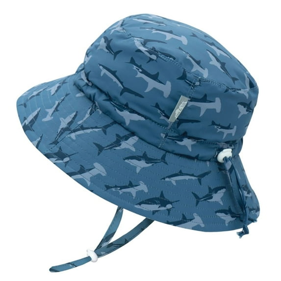 Jan & Jul Baby Boy Swim Sun-Hat, Stay-on Chin-Strap with Safety Clip (M: 6-24 months, Shark)