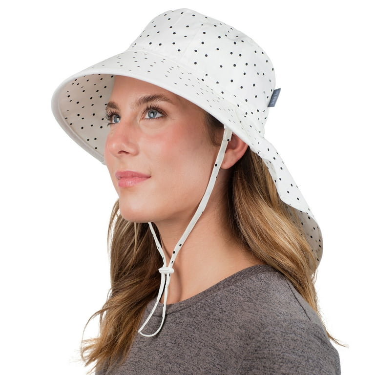 Jan & Jul Ladies Sun-hat with Neck-Flap Wide Brim Chin-Strap (Cotton  Adventure: Dots, M) 