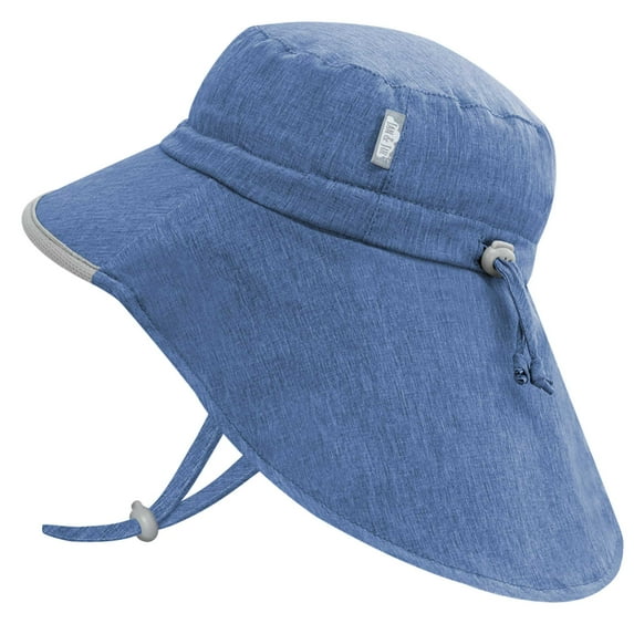 Jan & Jul Toddler Boy Sun-Hat with Strap, Size Adjustable, 50+UPF Swim (M: 6-24 months, Blue)