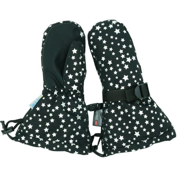 Jan & Jul Waterproof Stay-on Winter Snow and Ski Mittens Fleece-Lined for Baby Toddler Kids and Boys (M: 4-6Y, Black Star)