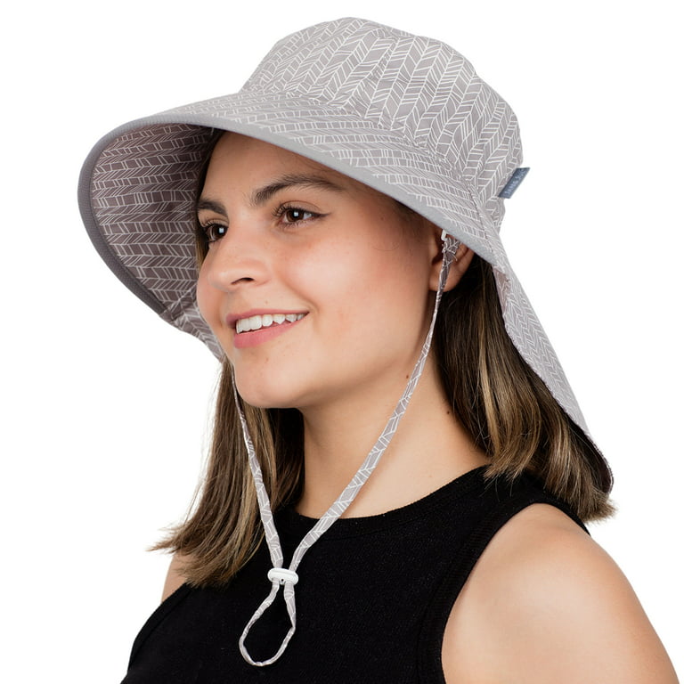 Jan & Jul Wide Brim Sun-hat Women with Neck Flap (Cotton Adventure: Grey  Herringbone, M)