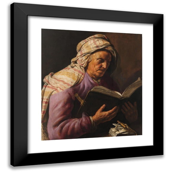 Jan Lievens 15x16 Black Modern Framed Museum Art Print Titled - Old Woman Reading (1626 - 1633)