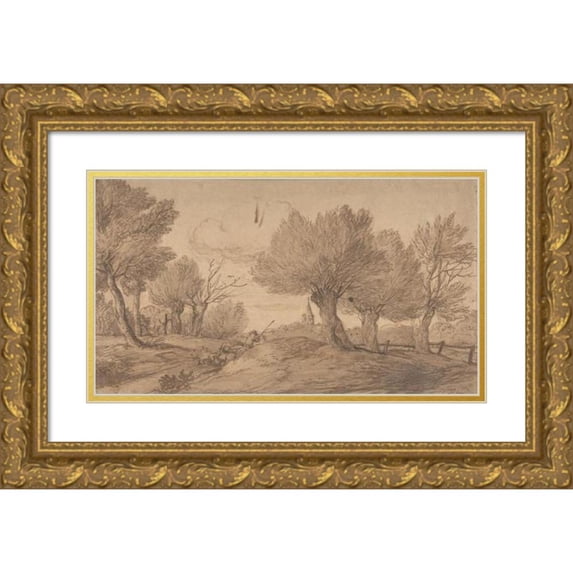 Jan Lievens 18x12 Gold Ornate Wood Frame and Double Matted Museum Art Print Titled - Landscape with a Shepherd and His Flock (1622-74)