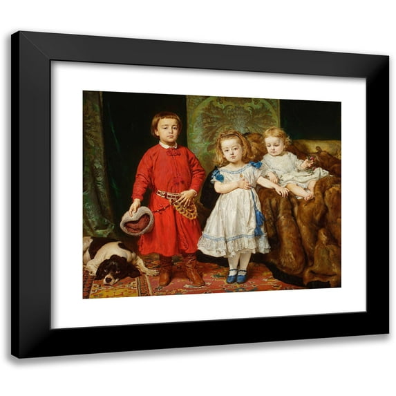 Jan Matejko 14x12 Black Modern Framed Museum Art Print Titled - Portrait of Artist's Three Children, Tadeusz, Helena and Beata (1870)