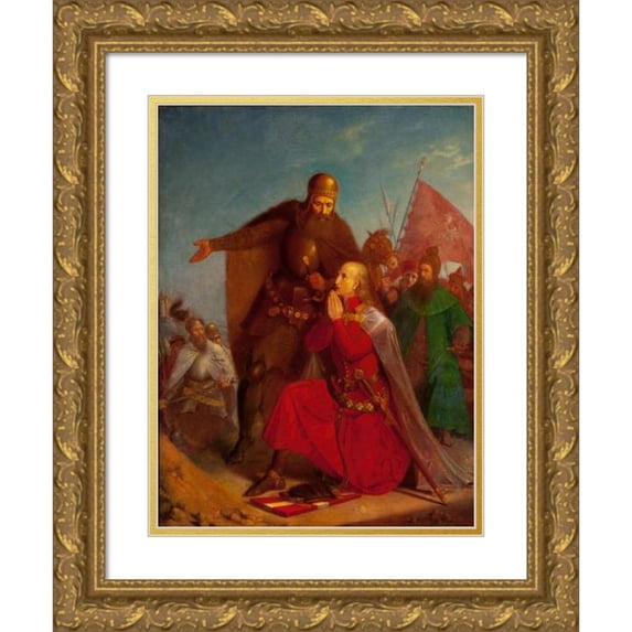 Jan Matejko 15x18 Gold Ornate Wood Frame and Double Matted Museum Art Print Titled - Władysław Jagiełło and Vytautas Praying Before the Battle of Grunwald (1855)