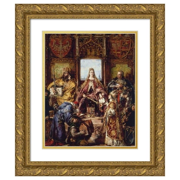 Jan Matejko 20x24 Gold Ornate Framed and Double Matted Museum Art Print Titled - Founding of the Academy, 1361-1399-1400 Ad, from the Series “History of Civilization in Poland” (1888)