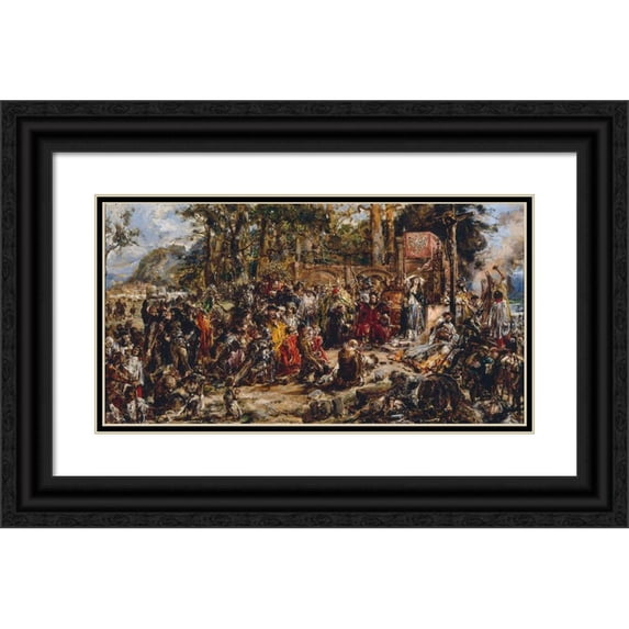 Jan Matejko 24x14 Black Ornate Framed Double Matted Museum Art Print Titled: Baptism of Lithuania, from the Series “History of Civilization in Poland” (1888)