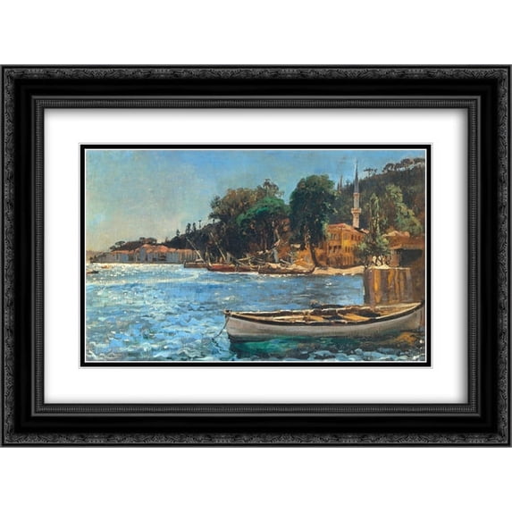 Jan Matejko 2x Matted 24x18 Black Ornate Framed Art Print 'View of Bebek near Constantinople'