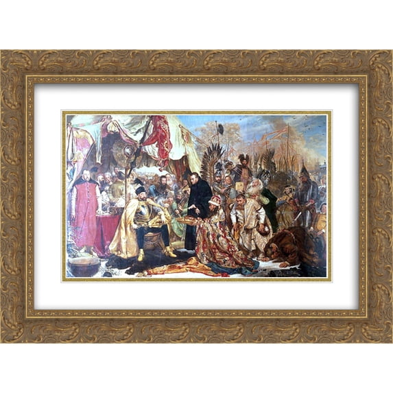 Jan Matejko 2x Matted 24x18 Gold Ornate Framed Art Print 'Bathory at Pskov'