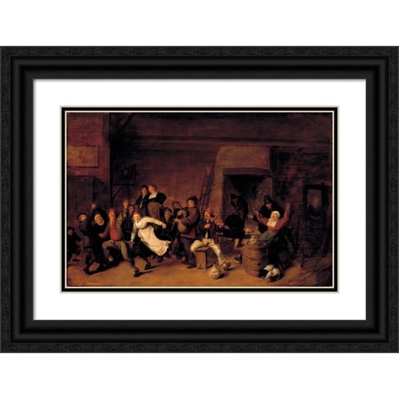 Jan Miense Molenaer 24x17 Black Ornate Framed Double Matted Museum Art Print Titled: Festive Scene (ca. 1650)