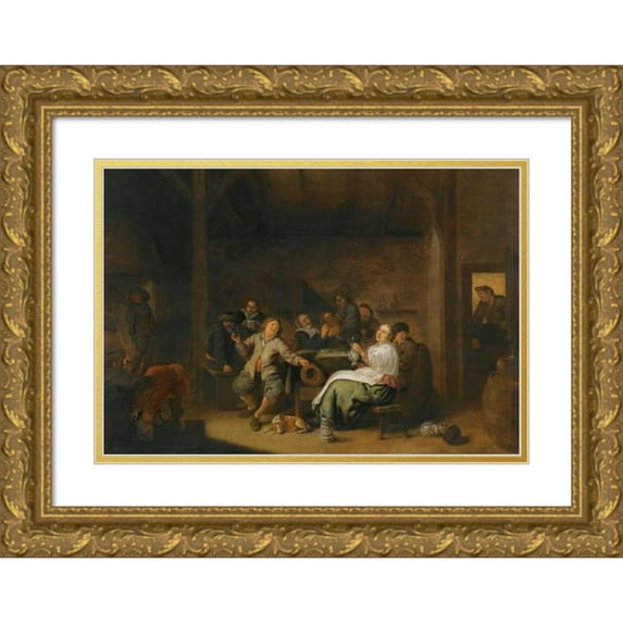 Jan Miense Molenaer 24x18 Gold Ornate Framed and Double Matted Museum Art Print Titled - Merry Company in an Inn