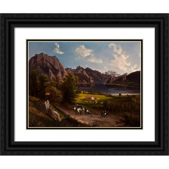 Jan Nepomucen Glowacki 24x19 Black Ornate Framed Double Matted Museum Art Print Titled: Tyrolean (Or Bavarian) Landscape (1835)