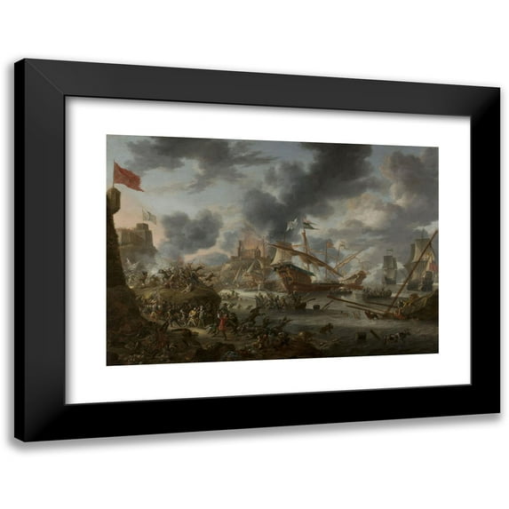 Jan Peeters the elder 18x14 Black Modern Framed Museum Art Print Titled - Sea Battle Between Christians and the Turks (1657)