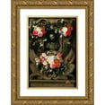 thumbnail image 1 of Jan Philips van Thielen 18x24 Gold Ornate Framed and Double Matted Museum Art Print Titled - A Garland of Flowers Surrounding a Cartouche with a Bust of Christ, 1 of 4