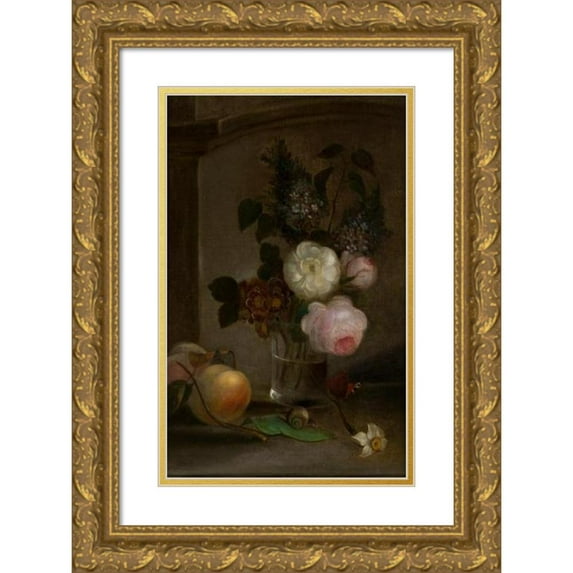 Jan Piotr Łuczyński 13x18 Gold Ornate Wood Frame and Double Matted Museum Art Print Titled - Flowers (1843)