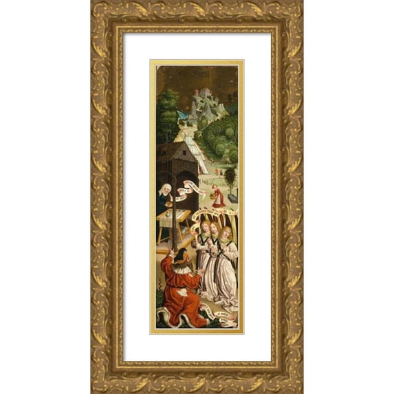 Jan Polack 7x14 Gold Ornate Wood Frame and Double Matted Museum Art Print Titled - Four Panels (circa 1500)
