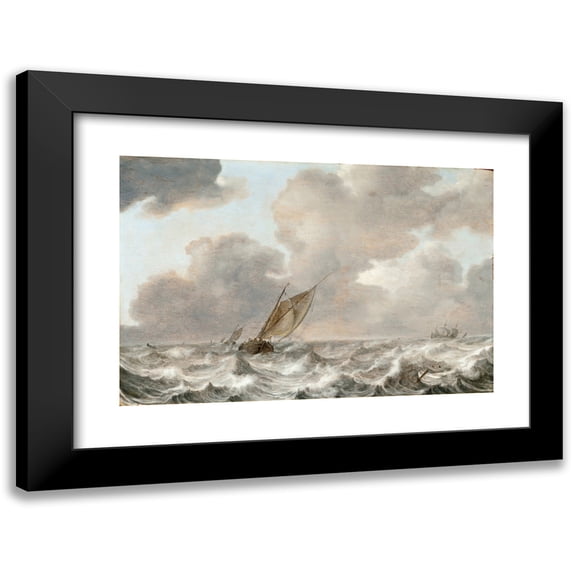 Jan Porcellis 24x17 Black Modern Framed Museum Art Print Titled - Vessels in a Moderate Breeze (circa 1629)