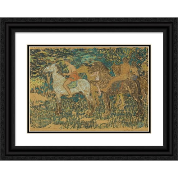Jan Preisler 18x14 Black Ornate Wood Framed Double Matted Museum Art Print Titled - Horsemen (Procession)