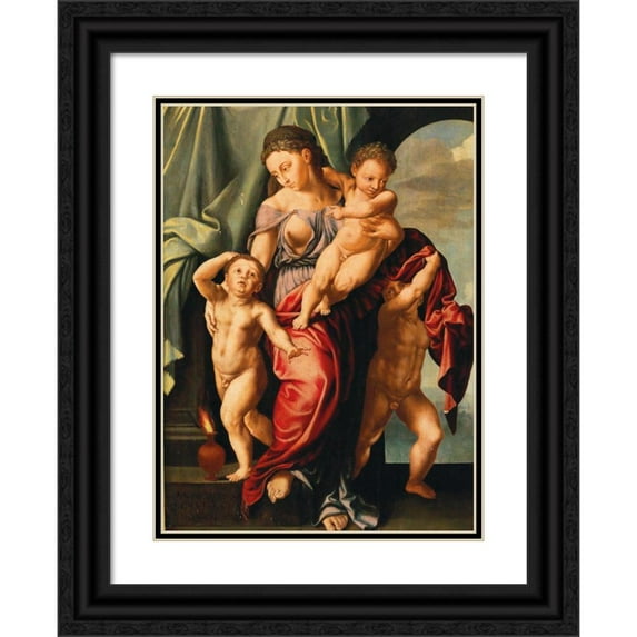 Jan Sanders Van Hemessen 19x24 Black Ornate Framed Double Matted Museum Art Print Titled: Caritas Romana (After Andrea Del Sarto)