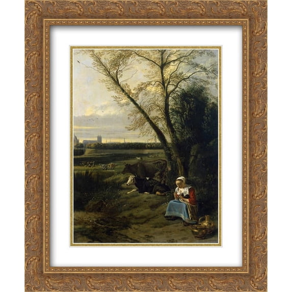 Jan Siberechts 2x Matted 20x24 Gold Ornate Framed Art Print 'Shepherdess'