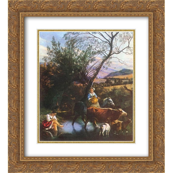 Jan Siberechts 2x Matted 20x24 Gold Ornate Framed Art Print 'The Ford'