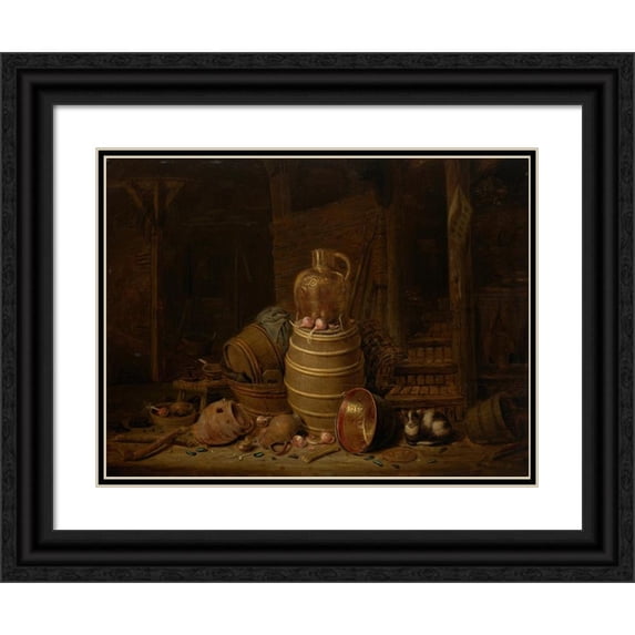 Jan Spanjaert 18x15 Black Ornate Wood Framed Double Matted Museum Art Print Titled - Still Life with a Barrel (1640)