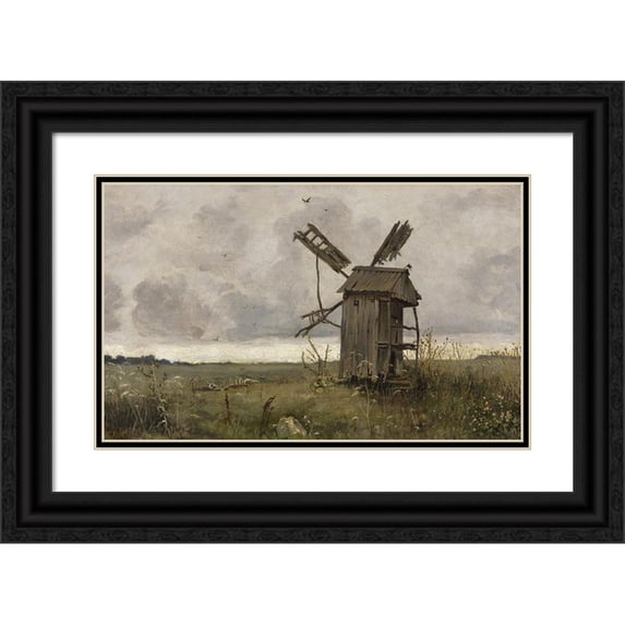 Jan Stanislawski 24x16 Black Ornate Framed Double Matted Museum Art Print Titled: Ukrainian Windmill (1883)