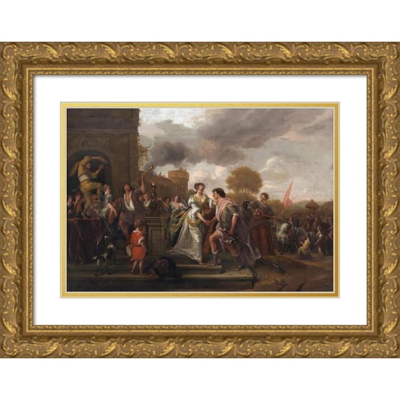 Jan Steen 14x11 Gold Ornate Wood Frame and Double Matted Museum Art Print Titled - David Returning Victorious After Defeating Goliath and the Philistines (1670 - 1671)