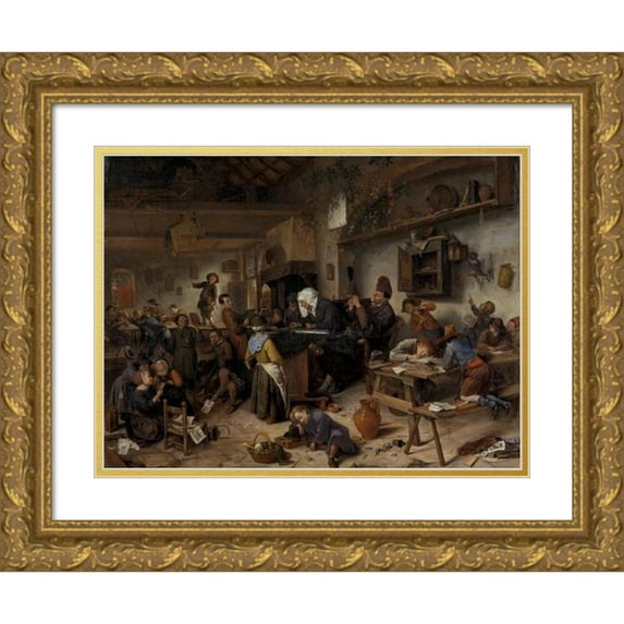 Jan Steen 14x12 Gold Ornate Wood Frame and Double Matted Museum Art Print Titled - A School for Boys and Girls