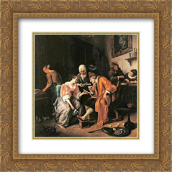 Jan Steen 2x Matted 20x20 Gold Ornate Framed Art Print 'Sick old Man'