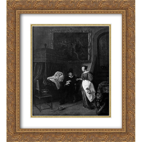 Jan Steen 2x Matted 20x24 Gold Ornate Framed Art Print 'Doctor`s visit'
