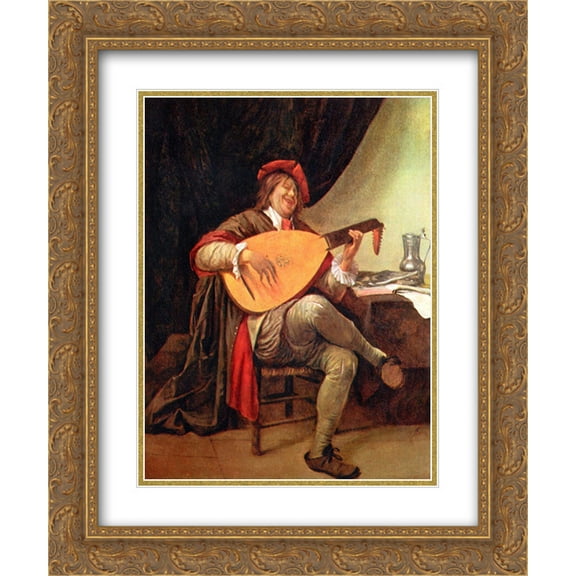 Jan Steen 2x Matted 20x24 Gold Ornate Framed Art Print 'Self-portrait?with a lute'