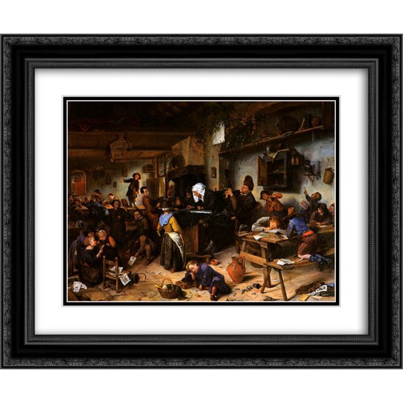 Jan Steen 2x Matted 24x20 Black Ornate Framed Art Print 'Village school'