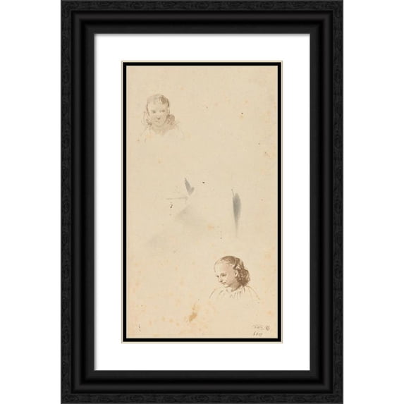Jan Striening 12x18 Black Ornate Wood Framed Double Matted Museum Art Print Titled - Two Studies of the Head of a Girl (1837 - 1903)