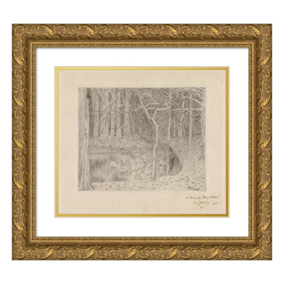 Jan Toorop 23x20 Gold Ornate Framed and Double Matted Museum Art Print Titled - Forest with Pond and Swans (1895)