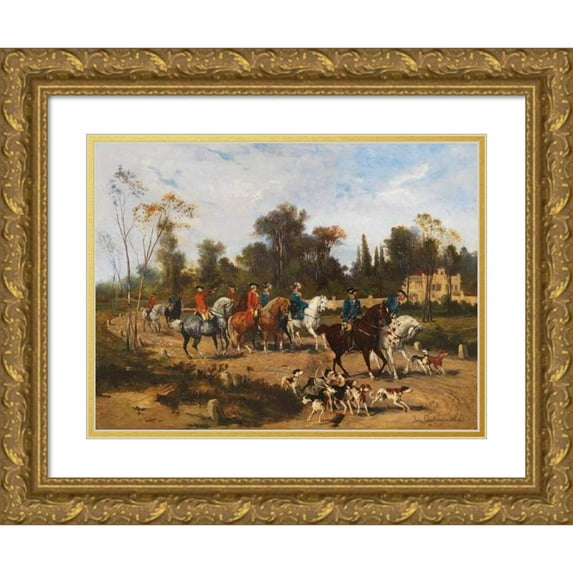 Jan Van Chelminski 14x12 Gold Ornate Wood Frame and Double Matted Museum Art Print Titled - High Ride (Approx. 1880-90)